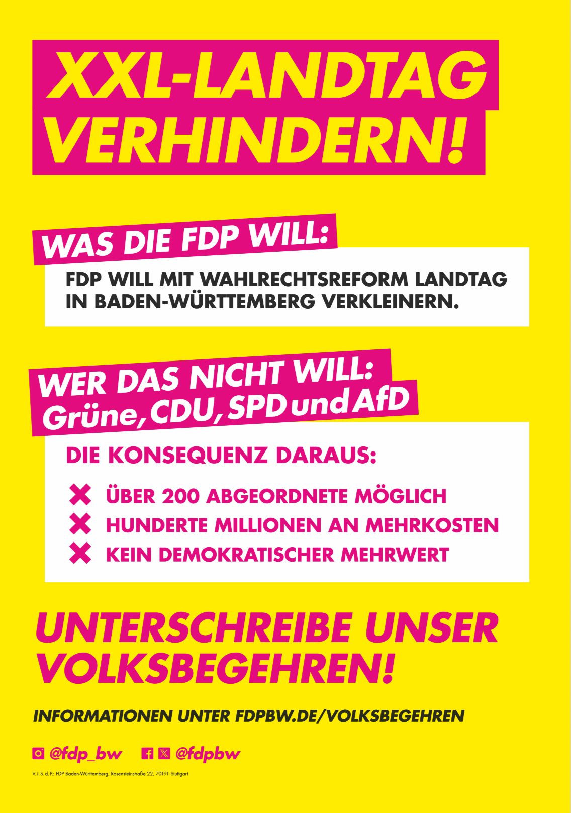 Das Volksbegehren der FDP Baden-Württemberg: gegen einen übergroßen XXL-Landtag und für eine Verkleinerung des Parlaments.